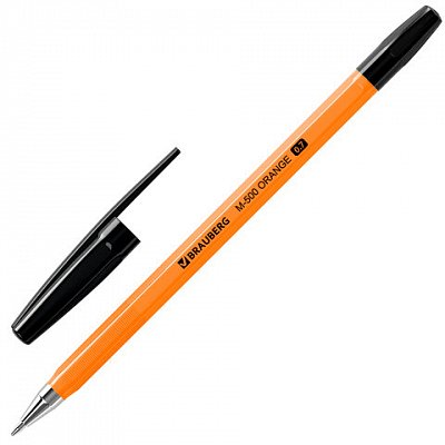 Ручка шариковая BRAUBERG «M-500 ORANGE», ЧЕРНАЯ, корпус оранжевый, узел 0.7 мм, линия письма 0.35 мм
