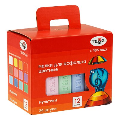 Мелки для асфальта Гамма «Мультики» цветные 24шт, квадратные, картонная коробка