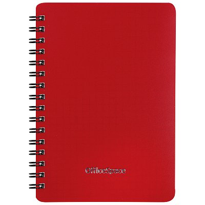 Записная книжка А6 60л. на гребне OfficeSpace «Base», красная пластиковая обложка