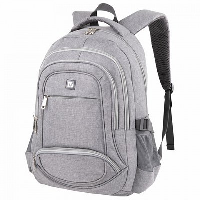 Рюкзак BRAUBERG универсальный, 3 отделения, светло-серый, 46×31х18 см