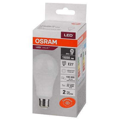 Лампа светодиодная OSRAM LED Value A, 1600лм, 20Вт (замена 150Вт), 4000К