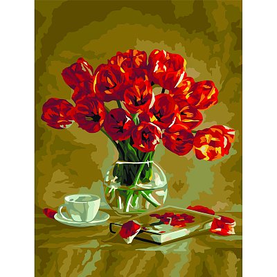 Картина по номерам на холсте ТРИ СОВЫ «Красные тюльпаны», 30×40, с акриловыми красками и кистями