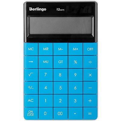 Калькулятор настольный Berlingo «PowerTX», 12 разр., двойное питание, 165×105×13мм, синий