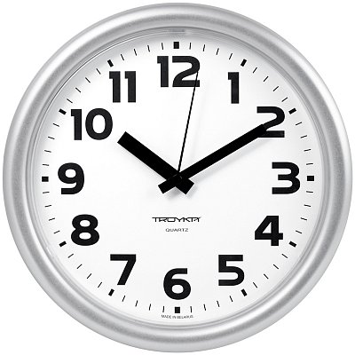 Часы настенные ход плавный, Troyka 21270216, круглые, 24×24×3, серебристая рамка