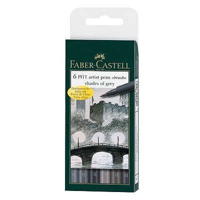 Набор капиллярных ручек Faber-Castell «Pitt Artist Pen Brush» оттенки серого, 6шт., пластик. уп., европодвес