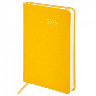 Ежедневник датированный 2024 А5 138×213 мм BRAUBERG «Select», балакрон, желтый