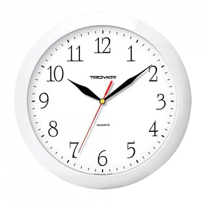 Часы настенные TROYKA 11110113, круг, белые, белая рамка, 29×29×3.5 см