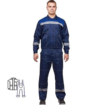 Костюм рабочий летний мужской л20-КПК синий/васильковый с СОП (размер 48-50, рост 182-188)