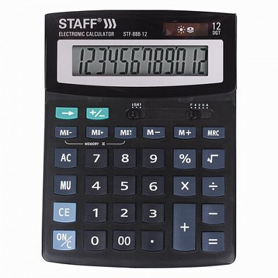 Калькулятор STAFF настольный STF-888-12, 12 разрядов, двойное питание, 200×150 мм