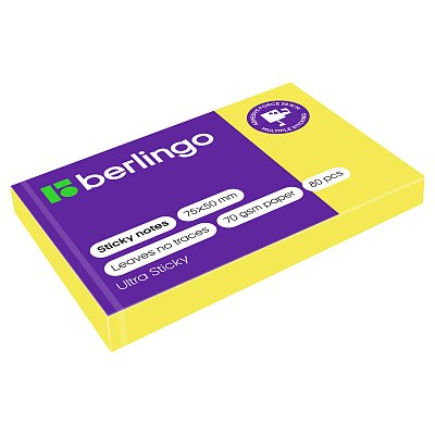 Самоклеящийся блок Berlingo «Ultra Sticky», 50×75мм, 80л, желтый неон