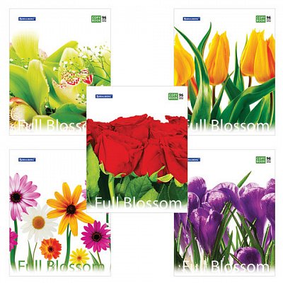 Тетрадь 96 л. BRAUBERG, клетка, обложка мелованный картон, «Full Blossom» («Цветы»), 5 видов