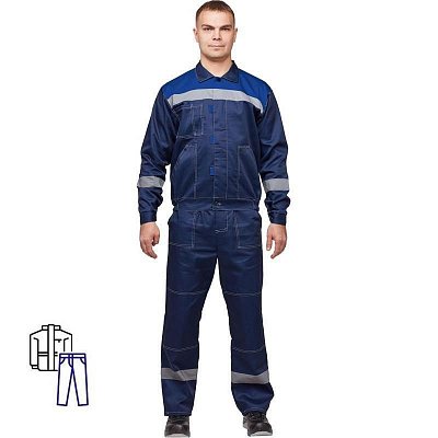 Костюм рабочий летний мужской л20-КБР синий/васильковый с СОП (размер 52-54, рост 170-176)