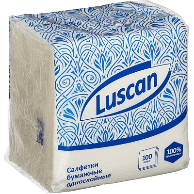 Салфетки бумажные Luscan 1-слойные (24×24 см, белые, 100 штук в упаковке)