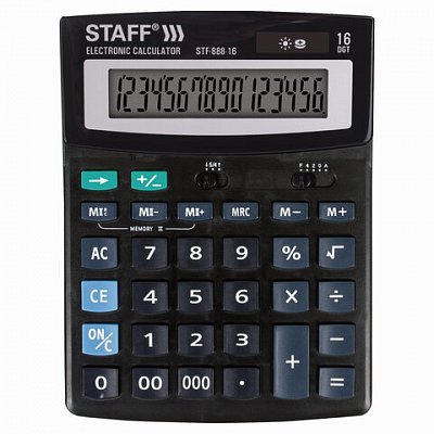 Калькулятор STAFF настольный STF-888-16, 16 разрядов, двойное питание, 200×150 мм