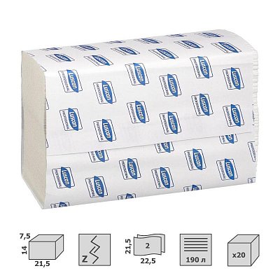 Полотенца бумажные листовые Luscan Professional Z-сложения 2-слойные 20 пачек по 190 листов