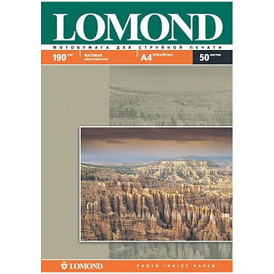 Бумага А4 для стр. принтеров Lomond, 190г/м2 (50л) мат. дв. 