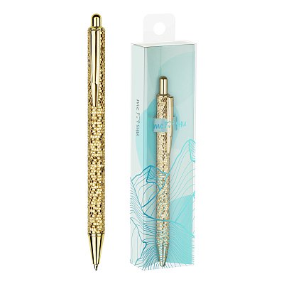 Ручка шариковая автоматическая MESHU «Gold shimmer» синяя, 1.0мм