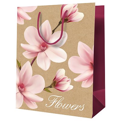 Пакет подарочный 18×23×10см MESHU «Цветы», крафт