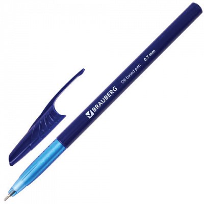Ручка шариковая масляная BRAUBERG «Oil Base», немецкие чернила, корпус прозрачный, 0.7 мм, синяя