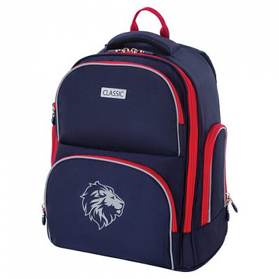 Рюкзак BRAUBERG CLASSIC, легкий каркас, премиум материал, «Lion», синий, 37×32×21 см, 228829