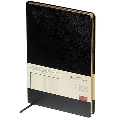 Ежедневник недатированный Bruno Visconti Megapolis искусственная кожа А5 160 листов черный (золотистый обрез, 142×214 мм)