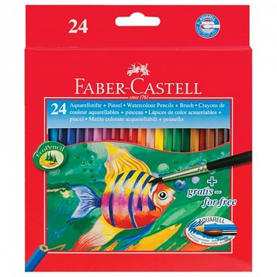 Карандаши цветные акварельные FABER-CASTELL «Colour Pencils», 24 цвета + кисть