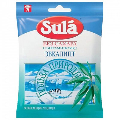 Конфеты-карамель SULA (Зула) леденцовая, «Эвкалипт», 60 г, пакет