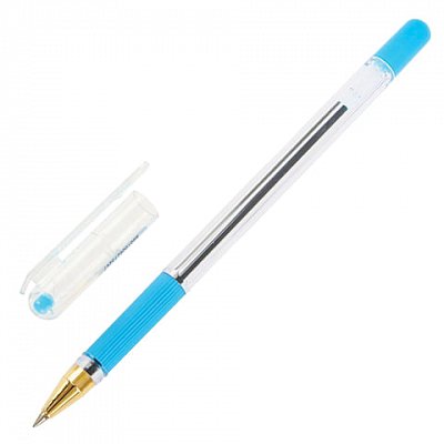 Ручка шариковая масляная с грипом MUNHWA «MC Gold», ГОЛУБАЯ, корпус прозрачный, узел 0.5 мм, линия письма 0.3 мм