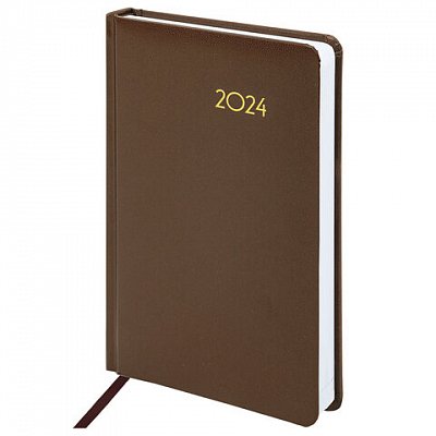 Ежедневник датированный 2024 А5 138×213 мм BRAUBERG «Select», балакрон, коричневый