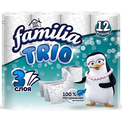 Бумага туалетная Familia Trio 3-слойная белая 16.7 метров (12 рулонов в упаковке)