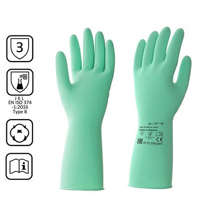 Перчатки латексные КЩС, прочные, хлопковое напыление, размер 9.5-10 XL, очень большой, зеленые, HQ Profiline