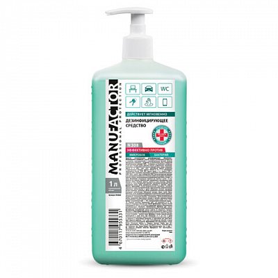 Антисептик-гель для рук спиртосодержащий (спирт 66%-70%) с дозатором 1л MANUFACTOR, дезинфицирующий