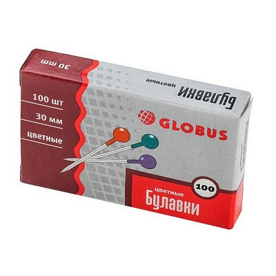 Булавки для пробковых досок Globus в ассортименте (30 мм, 100 штук в упаковке)
