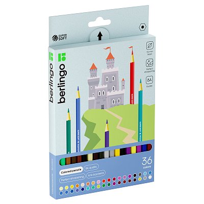 Карандаши цветные Berlingo «SuperSoft. Замки», 36цв., заточен., картон, европодвес