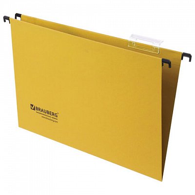 Подвесные папки картонные BRAUBERG, комплект 10 шт., 370х245 мм, 80 л., Foolscap, желтые, 230 г/м2, табуляторы