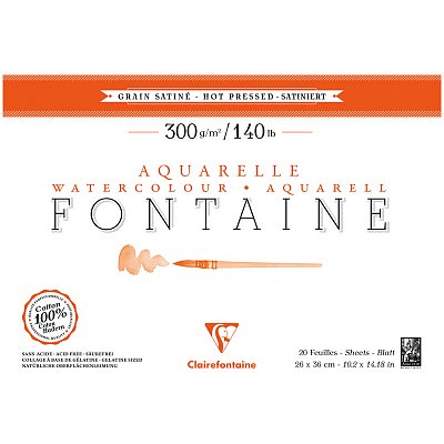 Альбом для акварели 20л., 26×36, на склейке Clairefontaine «Fontaine Grain satiné», 300г/м2, горяч. пресс, сатин