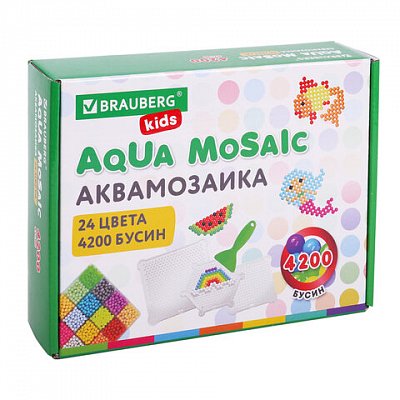 Аквамозаика 24 цвета 4200 бусин, с трафаретами, инструментами и аксессуарами, BRAUBERG KIDS