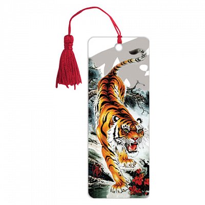 Закладка для книг 3D, BRAUBERG, объемная, «Бенгальский тигр», с декоративным шнурком-завязкой