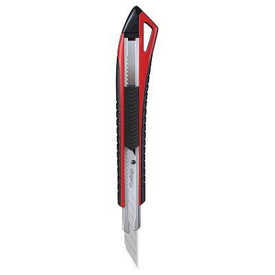 Нож канцелярский 9мм Berlingo «Razzor 300», auto-lock, металл. направл., мягкие вставки, красный, европодвес