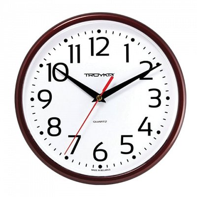 Часы настенные TROYKA 91931912, круг, белые, коричневая рамка, 23×23×4 см