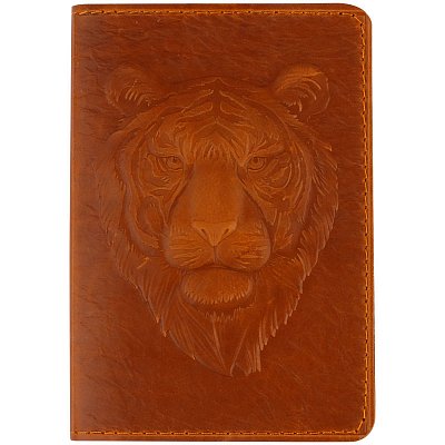 Обложка для паспорта Кожевенная мануфактура, нат. кожа, «Тигр 2», коричневый