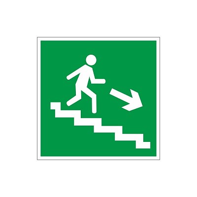 E13 Направление к эвакуац.выходу по лестнице вниз, правосторонний (плёнка ПВХ, ф/л, 200х200)