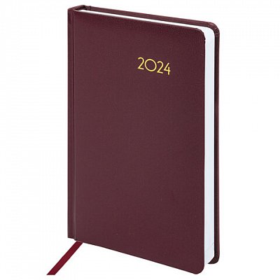Ежедневник датированный 2024 А5 138×213 мм BRAUBERG «Select», балакрон, бордовый