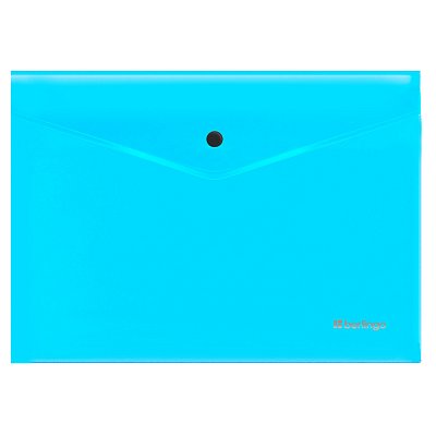 Папка-конверт на кнопке Berlingo «Neon» А4, 200мкм, прозрачная голубой неон