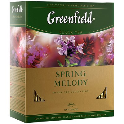 Чай Greenfield «Spring Melody», черный, с ароматом мяты, чабреца, 100 фольг. пакетиков по 1.5г