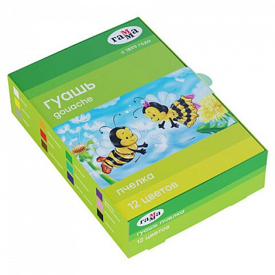 Гуашь ГАММА «Пчелка», 12 цветов по 20 мл, без кисти, картонная упаковка