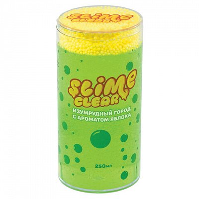 Слайм Slime «Clear-slime. Изумрудный город», зеленый, с пенопласт. шариками, аромат ассорти, 250г