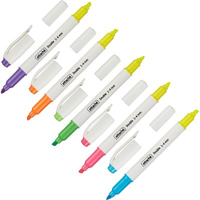 Набор текстовыделителей Attache Double (толщина линии 1-4, 6 цветов: желтый, фиолетовый, зеленый, оранжевый, голубой, розовый)