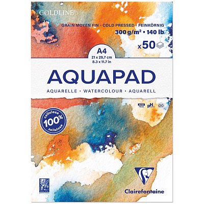 Альбом для акварели 50л., А4, на склейке Clairefontaine «Goldline Aqua»,300г/м2, холод. прессование