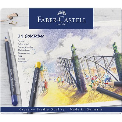 Карандаши цветные Faber-Castell «Goldfaber» 24цв., круглые, заточен., метал. коробка